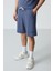 Petrol Pamuklu Kalın Yumuşak Dokulu Oversize Fit Basic Erkek Şort Takım - 85259 5