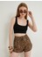 Mini Şort Leopar Desenli Beli Bağcıklı Slim Fit 2