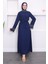 Lacivert Taşlı Kol Tüylü Abiye 1