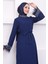 Lacivert Taşlı Kol Tüylü Abiye 3