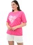 Kadın Büyük Beden Kalp Şeklinde Papatya Baskılı T-Shirt 1575-23 2