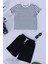 Çizgili Tshirt Şort Siyah Takım 1