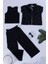 3'lü Çiçek Brodeli Siyah Gömlek Tshirt Pantolon Takım 1