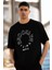 Bisiklet Yaka Baskılı Oversize T-Shirt - Siyah 2