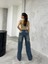 Kadın Soluk Efekt Vintage Yüksek Bel Wide Leg Kargo Pantolon 3