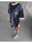 Unisex Bisiklet Yaka Baskılı Oversize T-Shirt - Siyah 3