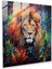 Yaban Hayatı Cam Baskı - Renkli Ormanda Görkemli Aslan - Yaban Hayatı, Modern Sanat, Duvar Dekorasyonu, Ev Dekorasyonu, 30X30 1