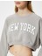 Crop Oversize Sweatshirt Kolej Baskılı Bisiklet Yaka 5