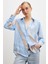 Desenli V Yaka Saten Gömlek Mavi 1