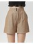 Yüksek Bel Atlantis Kumaş Bermuda Şort Vizon 3