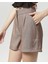 Yüksek Bel Atlantis Kumaş Bermuda Şort Kahverengi 4