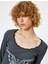 Crop Tişört Uzun Kollu Baskılı U Yaka Dantel Detaylı Slim Fit 1
