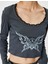 Crop Tişört Uzun Kollu Baskılı U Yaka Dantel Detaylı Slim Fit 5