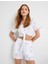 Crop Gömlek Kısa Kollu Önden Bağlamalı Işlemeli Pamuklu 1