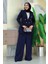Düğme Detay Blazer Ceket Bol Pantolon Takım 8302 Lacivert 1
