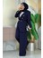 Düğme Detay Blazer Ceket Bol Pantolon Takım 8302 Lacivert 2