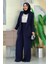Düğme Detay Blazer Ceket Bol Pantolon Takım 8302 Lacivert 3