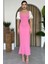 Vintage Stil Balon Kol Uzun Elbise - Pembe/beyaz 1