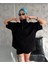 Yarım Fermuarlı Düz Oversize T-Shirt - Siyah 2