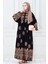 Motif Desen Robalı Viscon Tesettür Elbise-Siyah 3