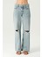 Açık Mavi Normal Bel Patı Düğmeli Dizi Kesikli Loose Fit Jean Pantolon C 4934-016 2
