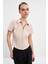 Pudra Fermuarlı Slim Fit Kuplu Bluz 4