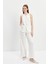 Krem Pileli Yüksek Bel Wide Leg Pantolon 3