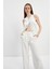 Krem Pileli Yüksek Bel Wide Leg Pantolon 4