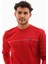 Erkek Kırmızı Renk Mare Jaker Kumaş Bisiklet Yaka Uzun Kol Gögüste Şerit Nakış Sweatshirt - 7657 3