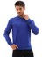 Erkek Saks Renk Mare Jaker Kumaş Bisiklet Yaka Uzun Kol Gögüste Şerit Nakış Sweatshirt - 7657 1