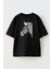 Unisex Siyah Oversize Pamuk Zebra Desen Çizim Baskılı Örme T-Shirt 1