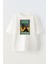 Unisex Beyaz Oversize Pamuk Siyah Gitar Çalan Kedi Baskılı Örme T-Shirt 1