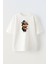 Unisex Beyaz Oversize Pamuk Tek Bilek Dumbell Baskılı Örme T-Shirt 1
