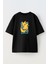 Unisex Siyah Oversize Pamuk Elektrik Pikachu Baskılı Örme T-Shirt 1