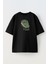 Unisex Siyah Oversize Pamuk Timsah Gölge Su Baskılı Örme T-Shirt 1