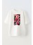 Unisex Beyaz Oversize Pamuk Pembe Kırmızı Çiçek Resim Baskılı Örme T-Shirt 1