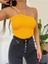 Fav Style Kadın Tek Omuz Boncuk Askılı Triko Crop Bluz 4