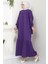 Robalı Kol Ucu Bağlamalı Elbise Mor Hm2081 2