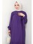 Robalı Kol Ucu Bağlamalı Elbise Mor Hm2081 3