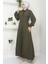 Boncuklu Sofia Elbise Haki Hm2476 3