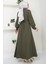 Boncuklu Sofia Elbise Haki Hm2476 5