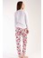 Kadın Bej Uzun Kollu Yuvarlak Yaka Oval Etek Pamuklu Pijama Takımı Tam Kalıp 1