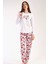 Kadın Bej Uzun Kollu Yuvarlak Yaka Oval Etek Pamuklu Pijama Takımı Tam Kalıp 2