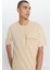Erkek Bej Oversize Fit Bol Kesim Pamuklu Baskılı Bisiklet Yaka Tişört 3