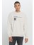 Harvard Lisanslı 3 İplik Pamuklu Oversize Fit Bol Kesim Erkek Açık Bej Bisiklet Yaka Sweatshirt 1