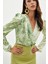 Çiçek Desenli Bodysuit Bluz - Çağla Yeşili 5