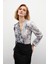 Çiçek Desenli Bodysuit Bluz - Gri 1