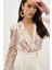 Çiçek Desenli Bodysuit Bluz - Camel 2