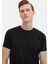 Siyah Düz Pamuk Karışımlı T-Shirt 4