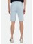 Açık Mavi Düz Dokuma Carrot Fit Casual %100 Pamuk Bermuda 4